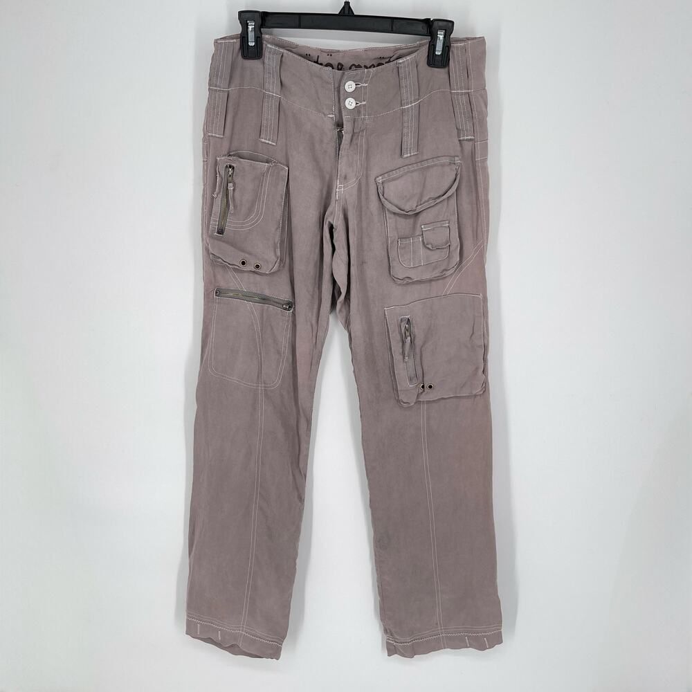 Pete & Greta by Johnny Was NEW Womens Y2K Cargo Pants Linen *SPOTS* Size 0 Gray
